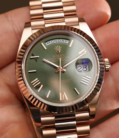 rolex day date 40 green dial replica|rolex day date 40mm price.